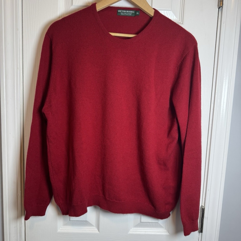 Hector Russell Men's 100% Pure Cashmere‎ Scotland XL Red Round Neck